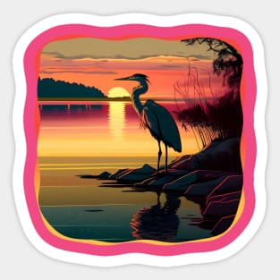 Heron at dusk Sticker